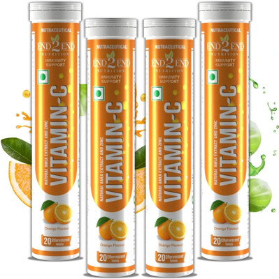 End2End Nutrition Natural Vitamin C 1000mg from Amla Extract Zinc 10 mg Effervescent(4 x 20 Tablets)