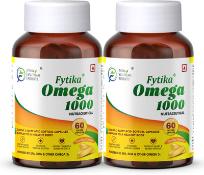 FYTIKA HEALTHCARE PRODUCTS Omega 1000 Fatty Acid Capsule | Supports Brain, Joint, Heart & Eye Health(2 x 60 Capsules)