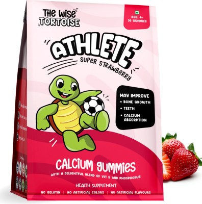 The Wise Tortoise Athlete Kids Calcium + Vitamin D Gummies | Strawberry Flavor | 5-15 Years |(30 No)