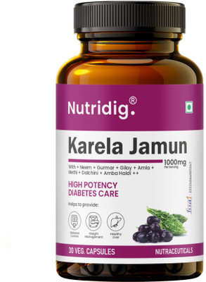 NUTRIDIG Karela Jamun Capsules for Diabetes Care, Herbal Blood Sugar Control Formula(30 Capsules)