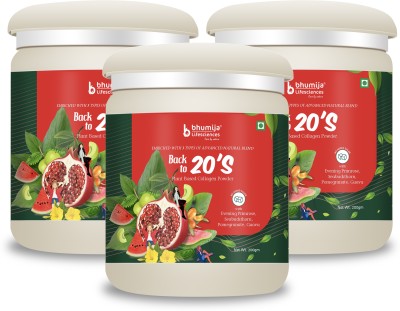Bhumija Lifesciences Back to 20's Plant Based Collagen Powder|Primrose,Seabuckthorn,Pomegranate,Guava(3 x 200 g)