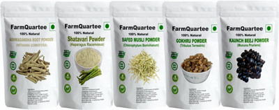 FarmQuartee Pure Ashwagandha Shatavari Safed White Musli Gokhru Kaunch Beej Powder,Churna(5 x 100 g)