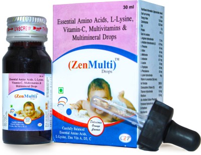 CureZen Pharma ZenMulti Drops Multivitamin, Multiminerals, Amino Acids & L-Lysene(Orange Flavor)(3 x 30 ml)