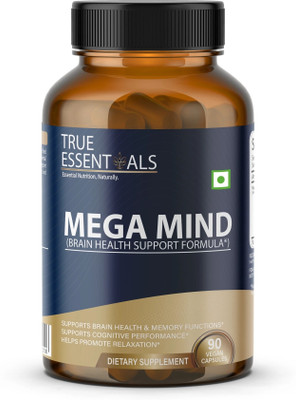 TRUE ESSENTIALS Mega Mind For Brain Health & Memory Functions Supports | Pack of 1(90 Capsules)