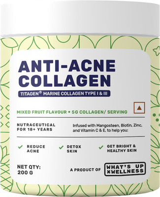What's Up Wellness Anti-Acne Collagen With Certified Marine Titagen & Biotin, Mixed Fruit(200 g)