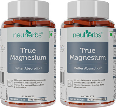 Neuherbs True Magnesium Glycinate 1600 mg | For Muscle Recovery, Sleep & Bone Health(2 x 60 Tablets)