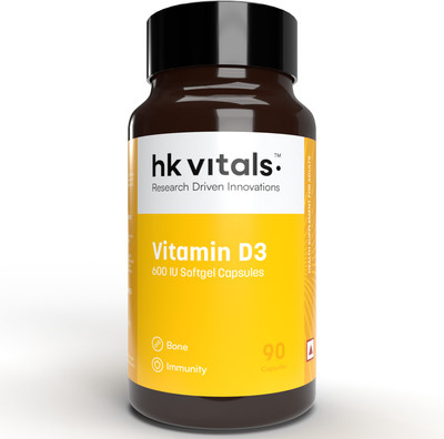HEALTHKART HK Vitals Vitamin D3 (600 IU), for Bone Health, Muscle Strength & Immunity(90 Capsules)