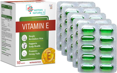 HAYMAN NATURAL'S Vitamin E for face pimple Glowing skin & hair care & Eyes, For Men & Women(50 Capsules)