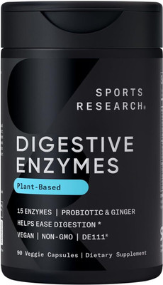 Sports Research Digestive Enzymes with Probiotics & Ginger Plant Based for Dairy, Protein, Sugar(90 No)