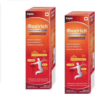 Maxirich Multivitamin Syrup, Boosts Immunity | Powerhouse of Vitamins & Minerals, 2x200ml(2 x 200 ml)