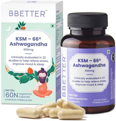 BBETTER KSM - 66 Ashwagandha 600mg | 60 Vegetarian Capsules(60 Capsules)