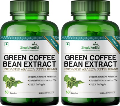 Simply Herbal Green Coffee Bean Extract Pure 800 Mg Weight Loss Supplement -60 Caps. (Pack of 2)(2 x 60 No)