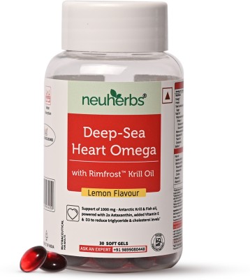 Neuherbs Deep-Sea Heart Omega 3 Krill Oil 1000mg With 2x Astaxanthin, Vitamin E & D3(30 Capsules)