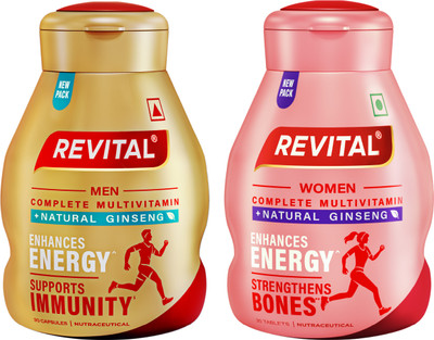 Revital H Multivitamin For Men+Women With Natural Ginseng, 10 Vit & 9 Min (30Tab + 30Cap)(2 x 30 Capsules)