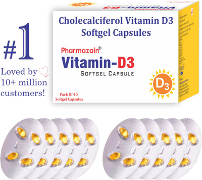 PHARMAZAIN LIFE SCIENCES Vitamin D3 Softgel Capsule for Bone Joint Mental Health & Heart for Men & Women(40 No)