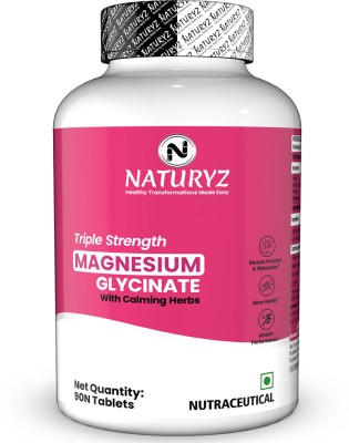 NATURYZ Triple Strength Magnesium Glycinate 2000mg & Relaxing Herbs For Muscle & Nerves(90 Tablets)