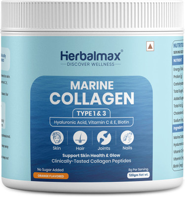 Herbal max Marine Collagen with Vitamin C & E, Bition for Skin Glow & Anti Ageing(120 g)