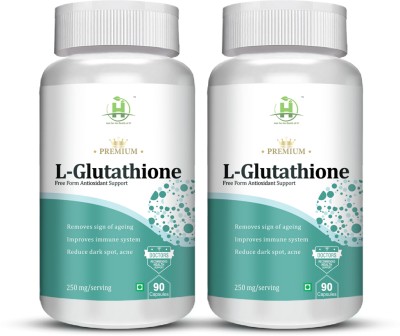 Healthy Nutrition L-Glutathione 90 Caps for Glowing Skin | Dark Spots | Immune System (Pack of 2)(2 x 90 Capsules)