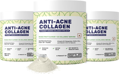 What's Up Wellness Anti-Acne Collagen With Certified Marine Titagen & Biotin, Mixed Fruit(3 x 200 g)