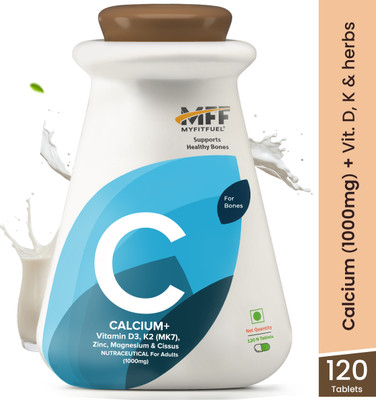 MyFitFuel Calcium 1000mg (120 Tablets)+ Vitamin D3, K2 (MK7), Zinc, Magnesium & Cissus(120 Tablets)