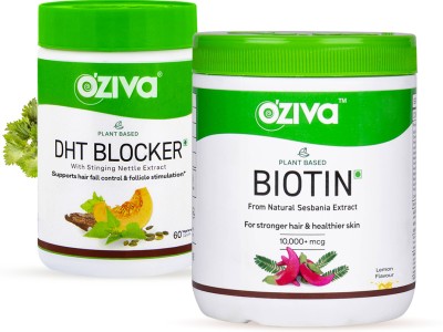 OZiva Hair Re-growth & Fall Reduction Routine (Plant Based Biotin Lemon + DHT Blocker)(2 x 30 Capsules)