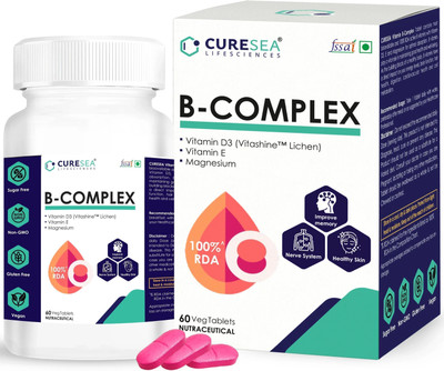 CURESEA LIFESCIENCES Vegan Vitamin B Complex with Vitamin D3, E and Magnesium | For Women & Men(60 x 1 Tablets)