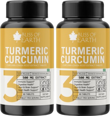 Bliss of Earth Turmeric Curcumin Tablets 500mg Joint & Healthy, Non GMO & Gluten Free(2 x 60 Tablets)