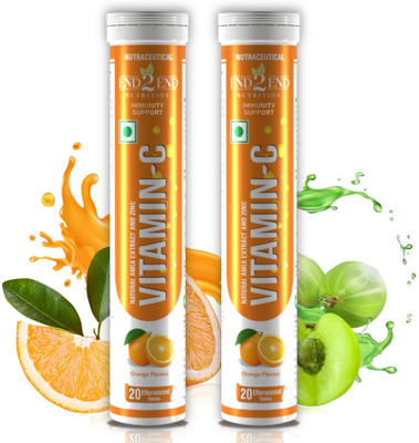 End2End Nutrition Natural Vitamin C 1000mg from Amla Extract Zinc 10 mg Effervescent(2 x 20 Tablets)
