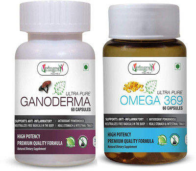 Vringra Ganoderma & Omega Capsules-Flaxseed Oil Capsules-Ganoderma Lucidum Extract (Combo)(2 x 60 Capsules)