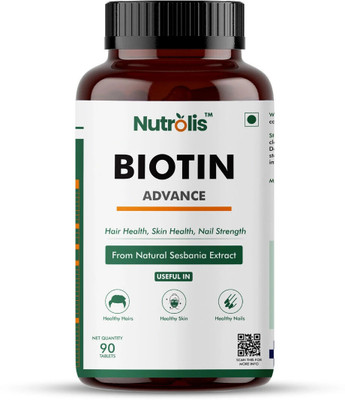 Nutrolis Biotin Advance | 10000mcg Sesbania | Natural Hair, Skin & Nails Support(90 Tablets)