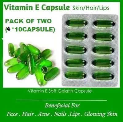 DOUBLE LIPS VITAMIN E CAPSULES 400 I.U VITAMIN FOR HAIR REGROWTH 10 CAPSULES PACK OF 4(4 x 10 Capsules)