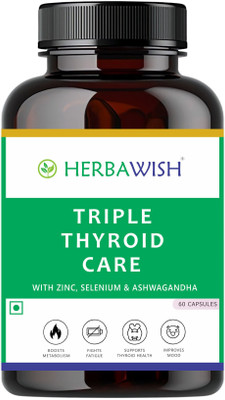 HERBAWISH Triple Thyroid Support | Ashwagandha - Selenium - Sea Kelp - L-Tyrosine - Iodine(60 Capsules)