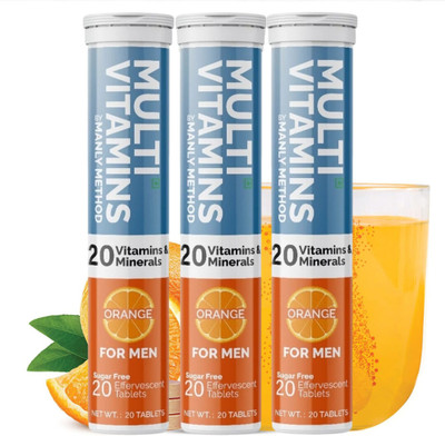 Manly Method Multivitamin Orange Flavour Effervescent Tablets for Men(3 x 20 Tablets)
