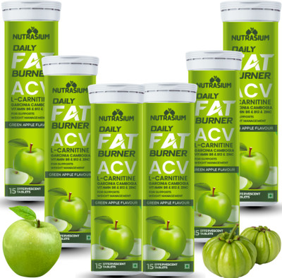 NUTRASIUM Daily Fat Burner | ACV, Garcinia, L-carnitine | For Fat Burning(6 x 15 Tablets)