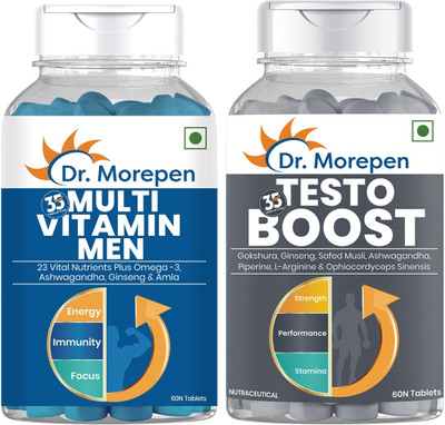 Dr. Morepen Multivitamin Men & Testo boost For Men With Omega 3 & Herbs | Energy & Immunity(2 x 60 Tablets)