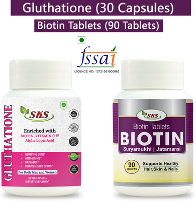 SKS BIOTECH Biotin 90 tablet + Glutathione 30 Cap combo(120 Tablets)
