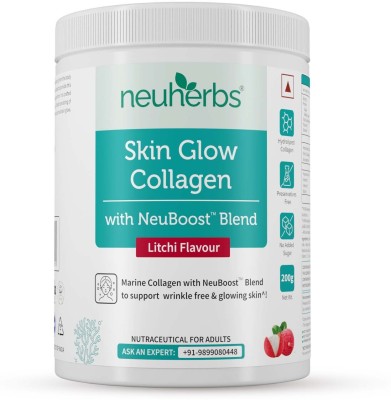 Neuherbs Skin Glow Marine Collagen | For Glowing Skin & Wrinkle free | Litchi Flavor(200 g)