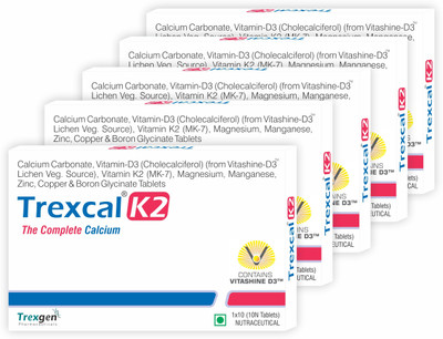 Trexgen TREXCAL-K2 The Complete Calcium with D3, K2-7 (5X10 = 50 Tablets)(5 x 10 Tablets)
