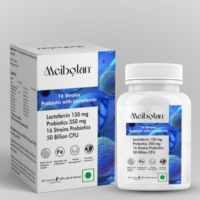 MEIBOTAN Lactoferrin supplement with Probiotics 50 Billion CFU 16 Strains For Men & Women(60 Capsules)