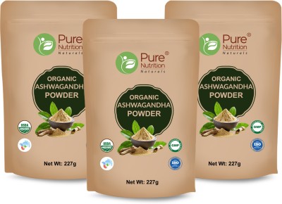 Pure Nutrition Organic Ashwagandha Powder| Strength, Stamina & Stress Management USDA Certified(3 x 227 g)