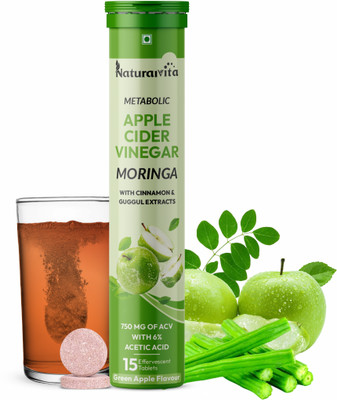 NaturalVita Apple Cider Vinegar Moringa Effervescent Tablet, ACV Moringa To Control Cravings(15 Tablets)