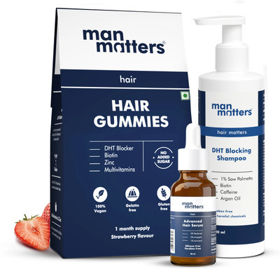 Man Matters Biotin Gummies 30N, Hair Serum 30ml & Anti-Hair-Fall Shampoo 200ml Combo(3 x 1 No)