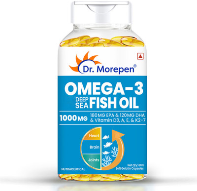 Dr. Morepen Omega-3 Fish Oil | 1000mg Capsules with Vitamin A,E & D3| No Fishy Burps(60 No)