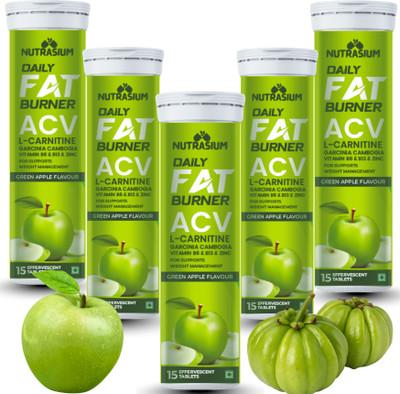 NUTRASIUM Daily Fat Burner, L-Carnitine, ACV, Garcinia Combogia | Convert Fat Into Energy(5 x 15 Tablets)