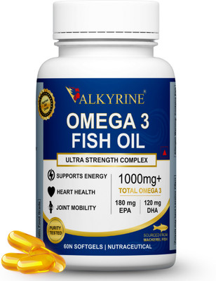 VALKYRINE Omega 3 Fish Oil 1000 mg with 180 mg EPA and 120 mg DHA(60 No)