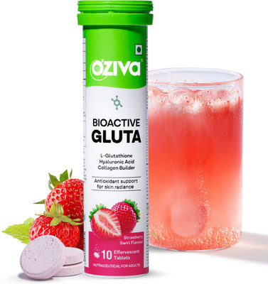 OZiva Bioactive Gluta Fizzy (Strawberry Swirl) To Reduce Pigmentation, 5 Antioxidants(10 Tablets)