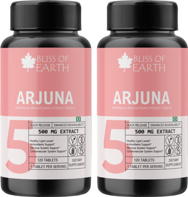 Bliss of Earth Arjuna Bark Extract Tablets 500mg With Enhanced Bioavailability For Heart Health(2 x 120 Tablets)
