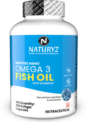 NATURYZ Nano Encapsulated BURPFREE Omega 3 Fish Oil 2000 Mg with Vitamin D3(90 Capsules)