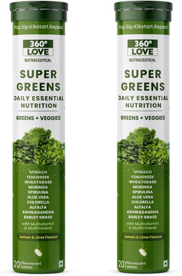 360 LOVE Super Greens | Daily Essential Nutrition | Organic Blend Herbs | Multivitamins(2 x 20 Tablets)