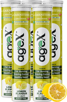 AGE-X L-Carnitine 500mg + L-Arginine 3000mg Effervescent Tablet | Sugar-Free | Lemon(5 x 20 Tablets)